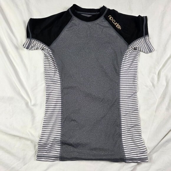 Rip Curl Rash Guard Womens Large Black Gray Surf Top Short Sleeve UPF 50+ - Picture 1 of 8